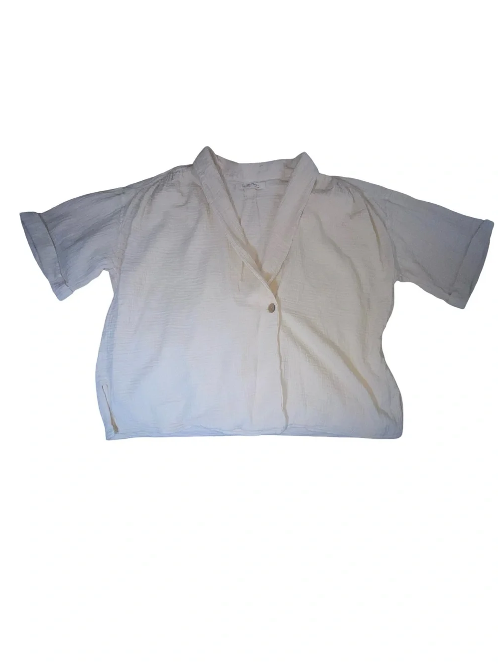 We The Free People Cream Cotton Gauze Oversized Short Sleeve Button Top XL - Picture 2 of 7